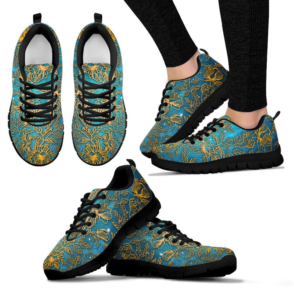 Gold Floral, Vegan Leather, Streetwear, Womens Leather
