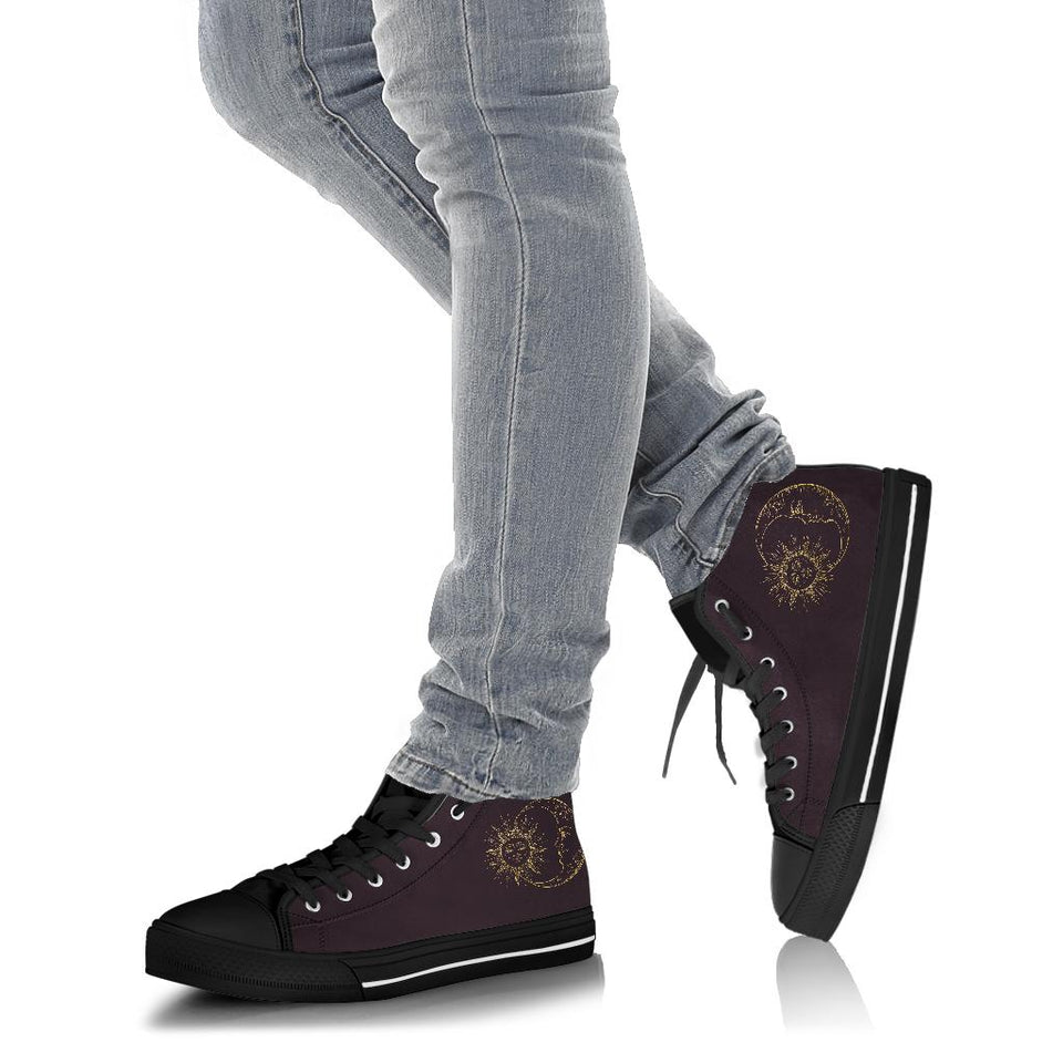 Sun Moon Mandala, Gold Burgandy Wine, Women's Boots