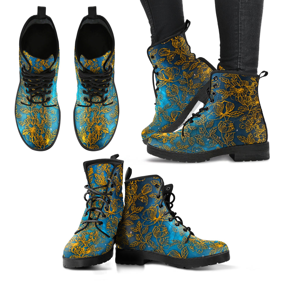 Gold Floral, Vegan Leather, Streetwear, Womens Leather