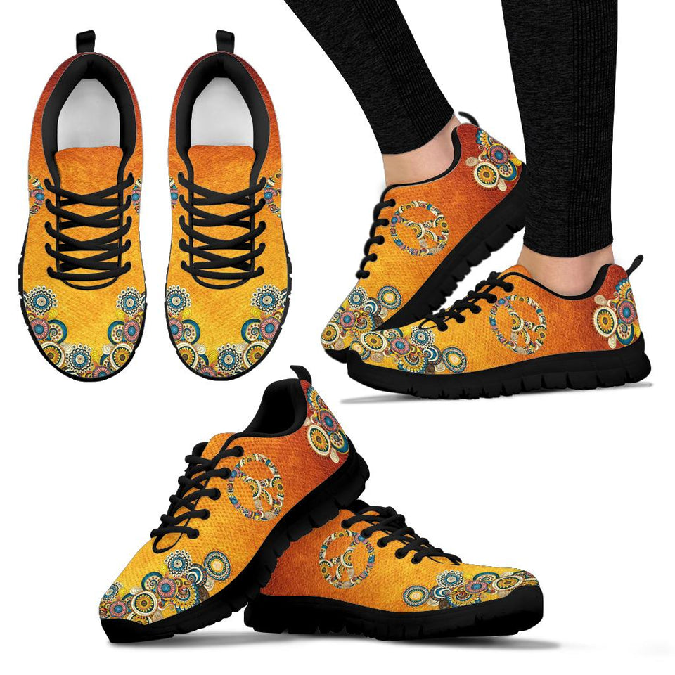 Orange Peace Sign, Womens Leather Boots, Handmade Crafted