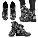 Black & White Skulls, Leather Boots Women, Vegan Leather, Floral, Handmade Boots, Hipster, Bohemian boots, Womens Printed Shoes