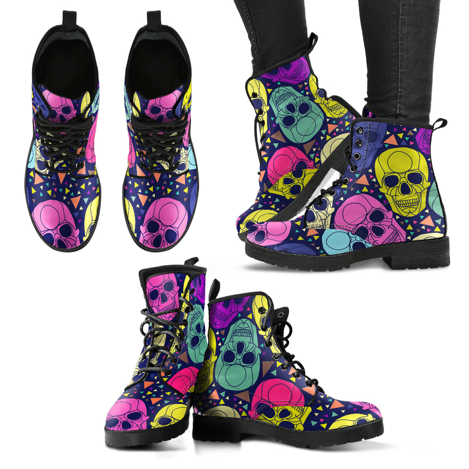 Rainbow Sugar Skull, Dia De los Muertos, Women's Boots, Vegan Leather, Combat Style Boots, Lolita Combat Boots, Day Of The Dead