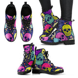 Rainbow Sugar Skull, Dia De los Muertos, Women's Boots, Vegan Leather, Combat Style Boots, Lolita Combat Boots, Day Of The Dead