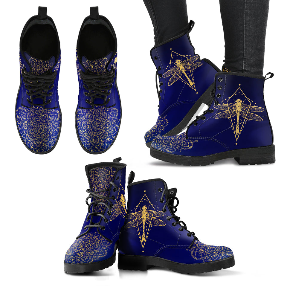 Golden Dragonfly, Lotus Mandala Boots, Womens Leather Boots
