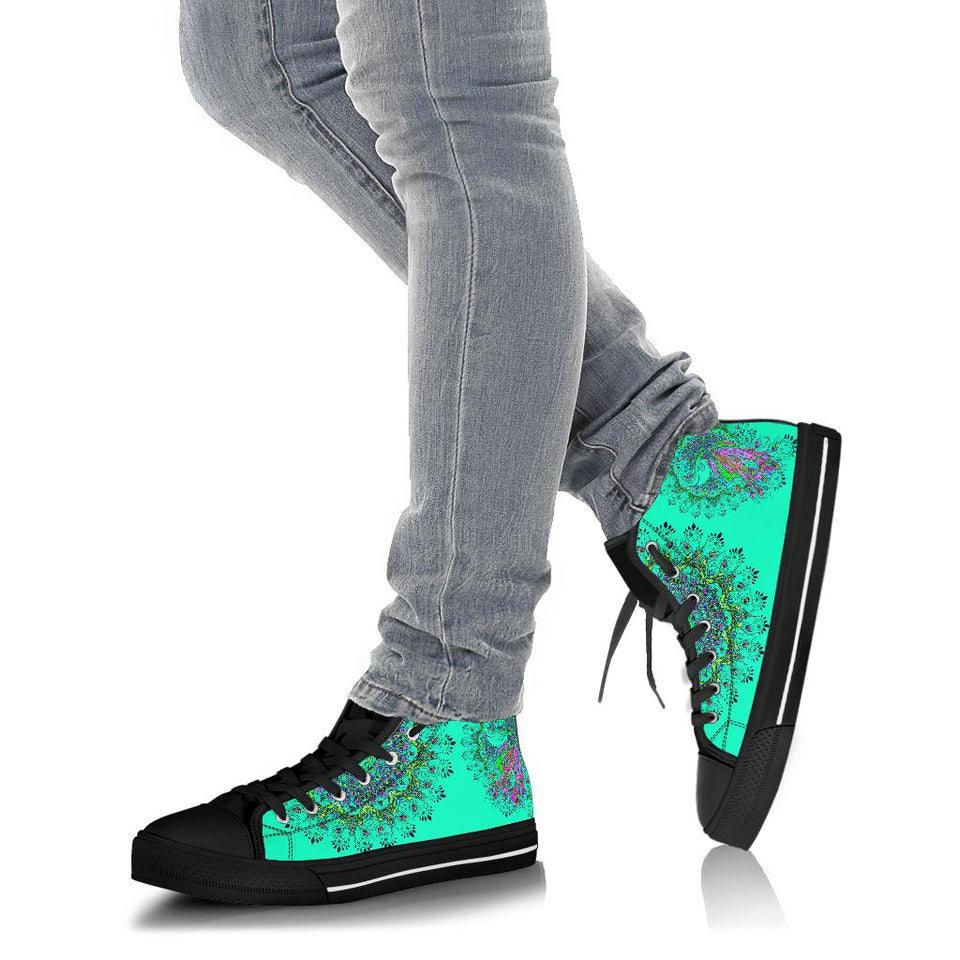 Peacock Mandala, Turquoise Teal Green high top