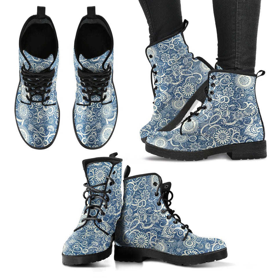 Womens Leather Boots, Zen Boots, Streetwear, Handmade Crafted, Vegan Leather, Paisley, Hippie, Spiritual, Women Girl Gift, Classic Boot