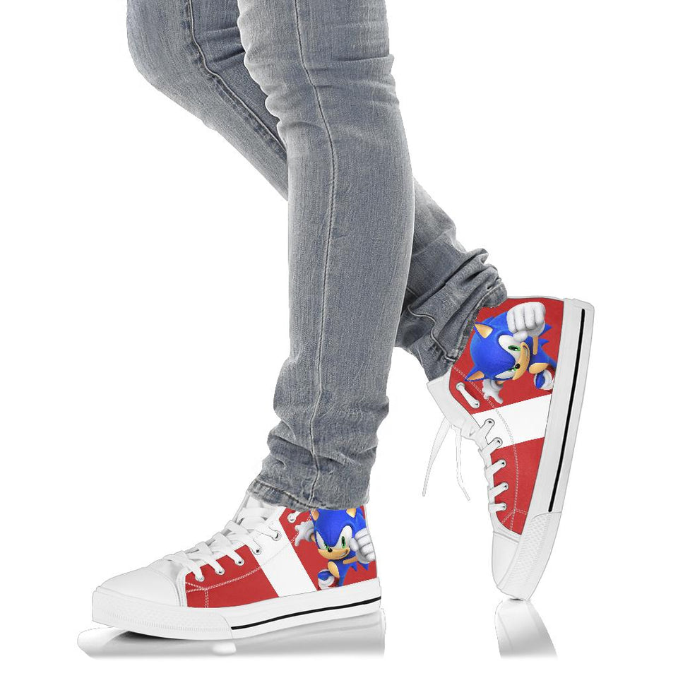 Cartoon High Top Shoes, Sonic Unisex Hightop Sneaker, Blue Hedgehog Shoes