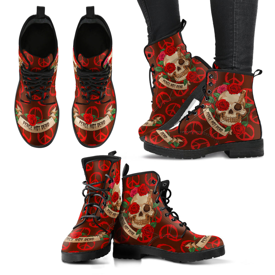 Skull and Peace, Gothic Hiking Boots, Women's Boots, Vegan Leather, Combat Style Boots, Emo Punk Boots, Goth Winter Boots
