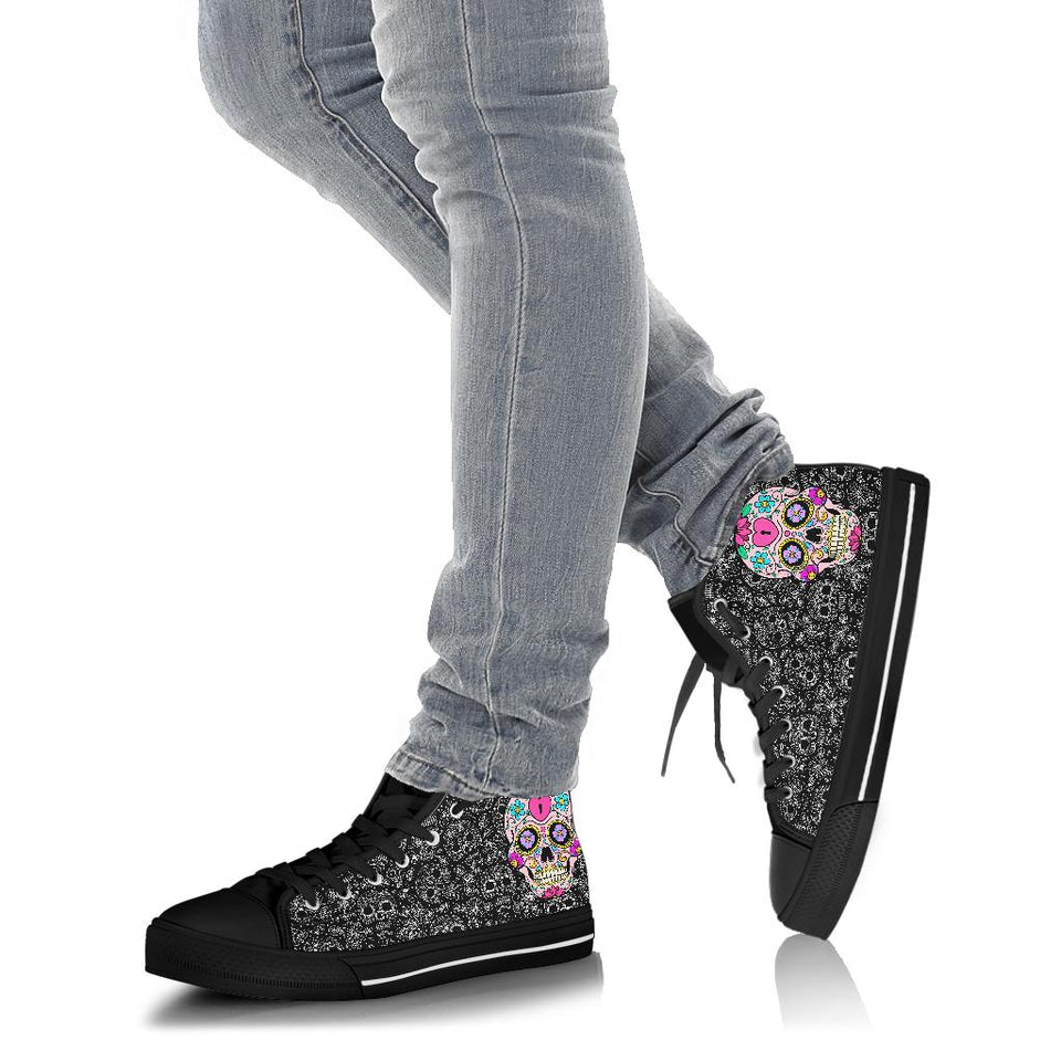 Sugar Skull Design, Womens Leather Boots high top