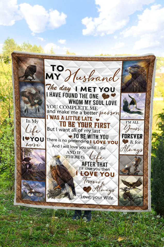 Eagle Quilt, to My Husband Quilt, The Day I Meet You, I Love You, Husband Quilt from Wife, Quilt for Sofa Chair Bed Office Travelling Camping PL
