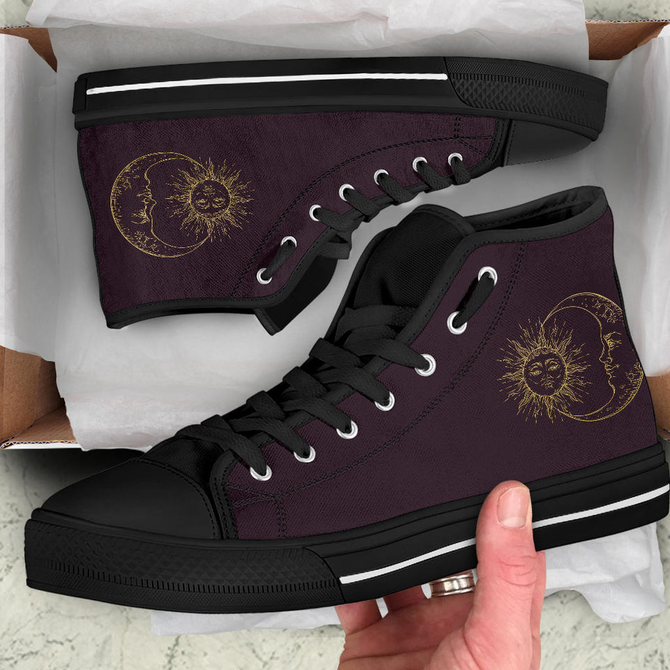Sun Moon Mandala, Gold Burgandy Wine, Women's Boots