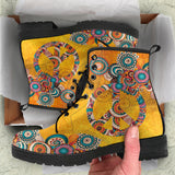 Orange Peace Sign, Womens Leather Boots, Handmade Crafted, Streetwear, Vegan Leather, Women Girl Gift, Hippie, Paisley, Classic Boot