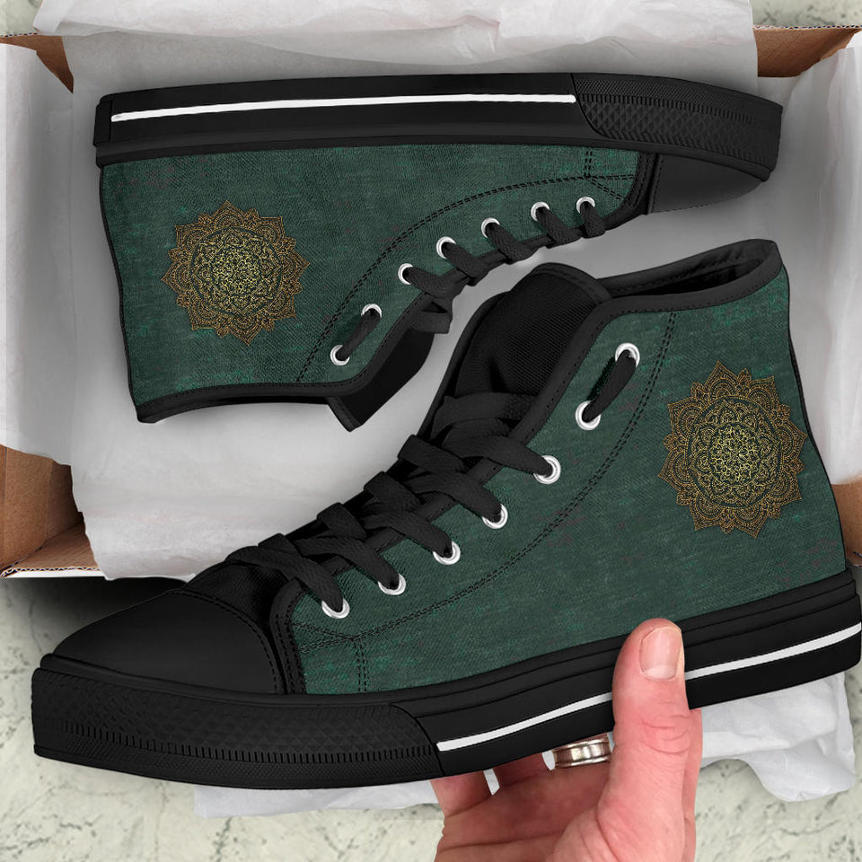 Green Mandala Boots, Leather Boots Women