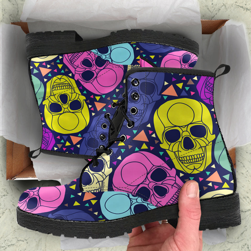 Rainbow Sugar Skull, Dia De los Muertos, Women's Boots, Vegan Leather, Combat Style Boots, Lolita Combat Boots, Day Of The Dead