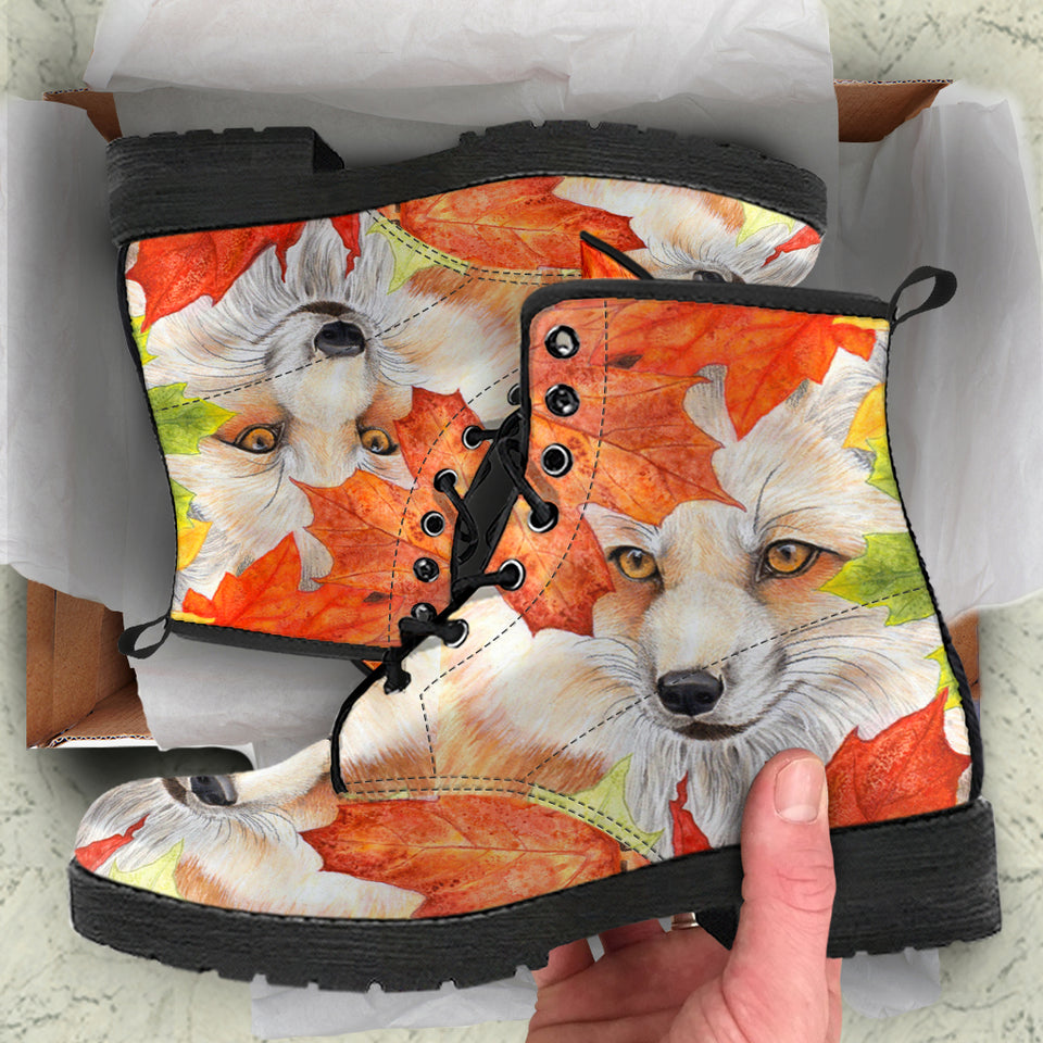 Women Combat Boots, DOGO Red Fox Winter Boot, Vegan, Animal Print Boots