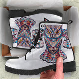 Owl Boots, Vegan Leather, Handmade Crafted, Womens Leather Boots