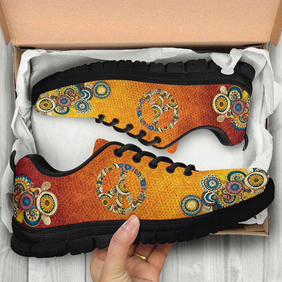 Orange Peace Sign, Womens Leather Boots, Handmade Crafted