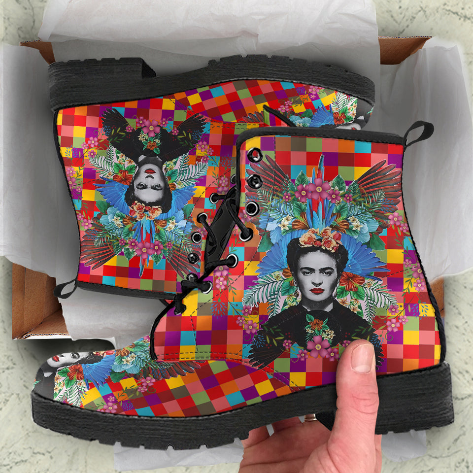 Frida, Kahlo, Women's Vegan Leather Boots designed by SJB