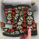 Sugar Skull Flowers, Mexican Skull, Women's Boots, Vegan Leather, Combat Style Boots, Lolita Combat Boots, Day Of The Dead