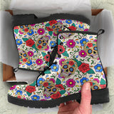 Colourful Skull, Leather Shoes, Womens Skull Boots, Vegan Leather Boots, Winter Boots, Rain Boots Womens, Bohemian Shoes, Hippie Boots