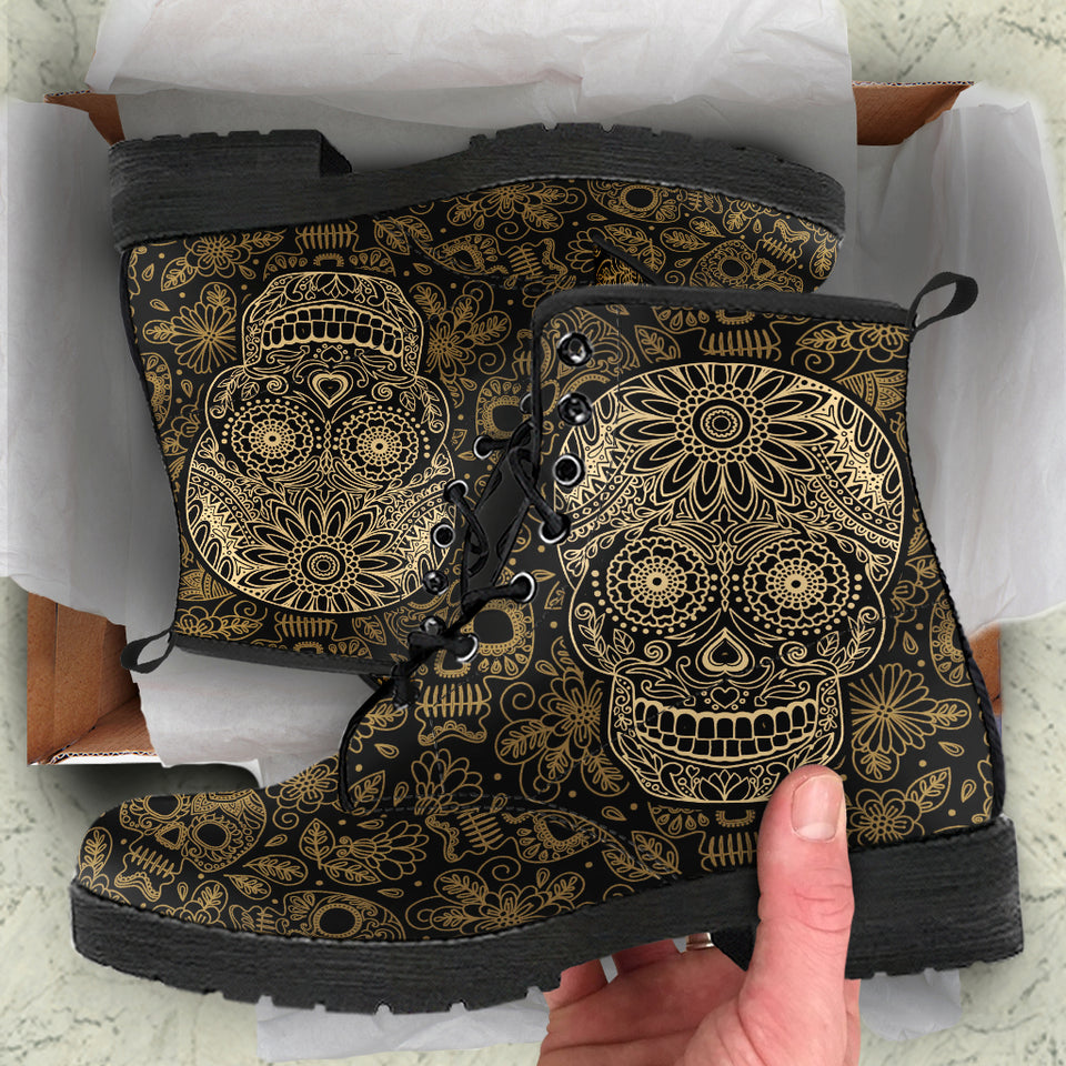 Sugar Skull, Womens Leather Boots, Handmade Crafted, Vegan Leather, Streetwear, Rain Boots, Hippie, Spiritual, Custom Printed, Classic Boot