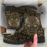Sugar Skull, Womens Leather Boots, Handmade Crafted, Vegan Leather, Streetwear, Rain Boots, Hippie, Spiritual, Custom Printed, Classic Boot