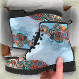 Blue Paisley Mandala, Leather Boots Women, Multicolour Mandala