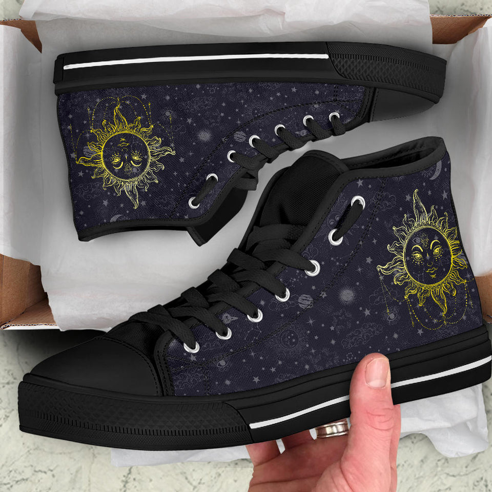 Sun and Moon, Mandala Design, Women's Boots high top