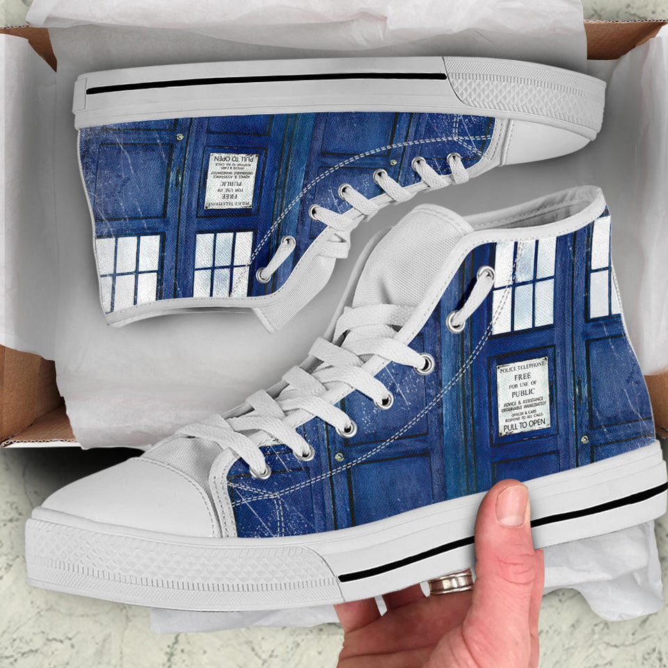 Doctor Who Custom Sneakers, TARDIS Custom Shoes, Bad Wolf Hand Painted Shoes
