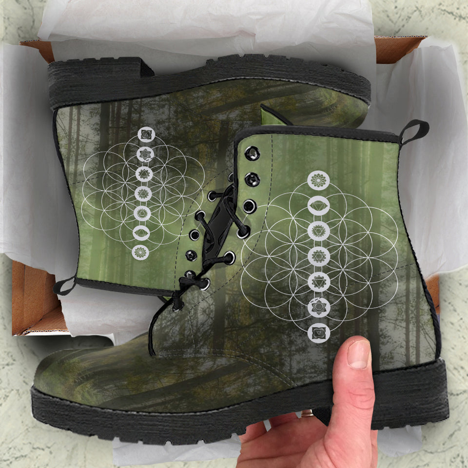 Womens Leather Boots, Tree Of Life, Handmade Crafted, Chakra, Streetwear, Vegan leather, Custom Printed, Rain Boots, Hippie, Classic Boot