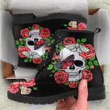 Skull and Roses, Gothic Hiking Boots, Women_s Boots, Vegan Leather, Combat Style Boots, Emo Punk Boots, Goth Winter Boots - up lai