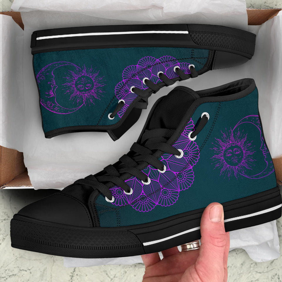 Purple Sun and Moon, Womens Leather Boots high top