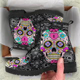 Sugar Skull Boots, Sugar Skull Shoes, Mens Womens Leather Boots, Skull Boots, Handcrafted Boots, Snow Boots Women, Rain Shoes, Womens Outdoor Boots, Ankle Booties V2
