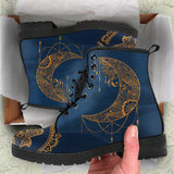 Gold Boho Moon, Blue Leather Boots, Vegan Leather, Custom Leather Boots