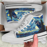 TARDIS in the Starry Night Custom Sneakers, Doctor Who Custom Shoes, Van Gogh Hand Painted Shoes