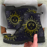 Sun and Moon, Mandala Design, Women's Boots, Vegan Leather, Combat Style Boots