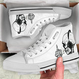 Skeleton wearing headphones up yours custom hightop converse