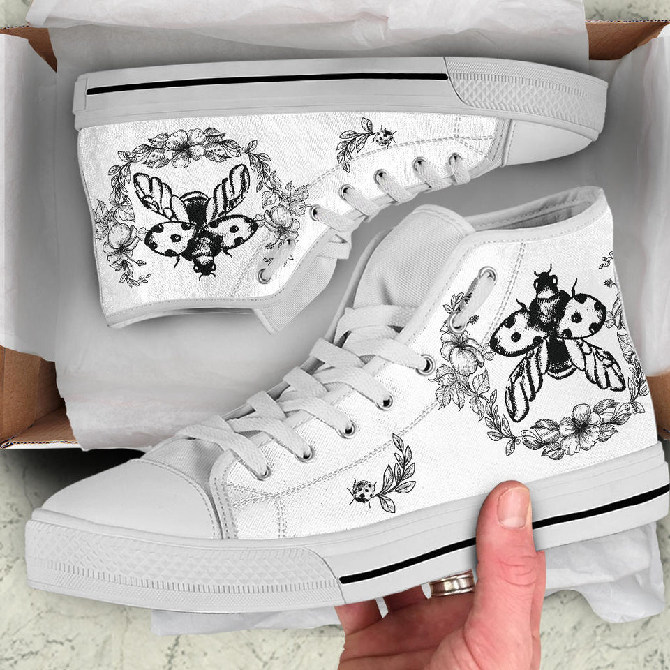 Black_White Boho Ladybird hand painted shoes