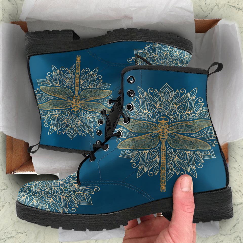 Handcrafted Boots, Gold Mandala, Dragonfly Rain Boots, Womens Leather Boots, Vegan Shoes, Dragonfly Boots, Fashion Shoes, Hippie Boots