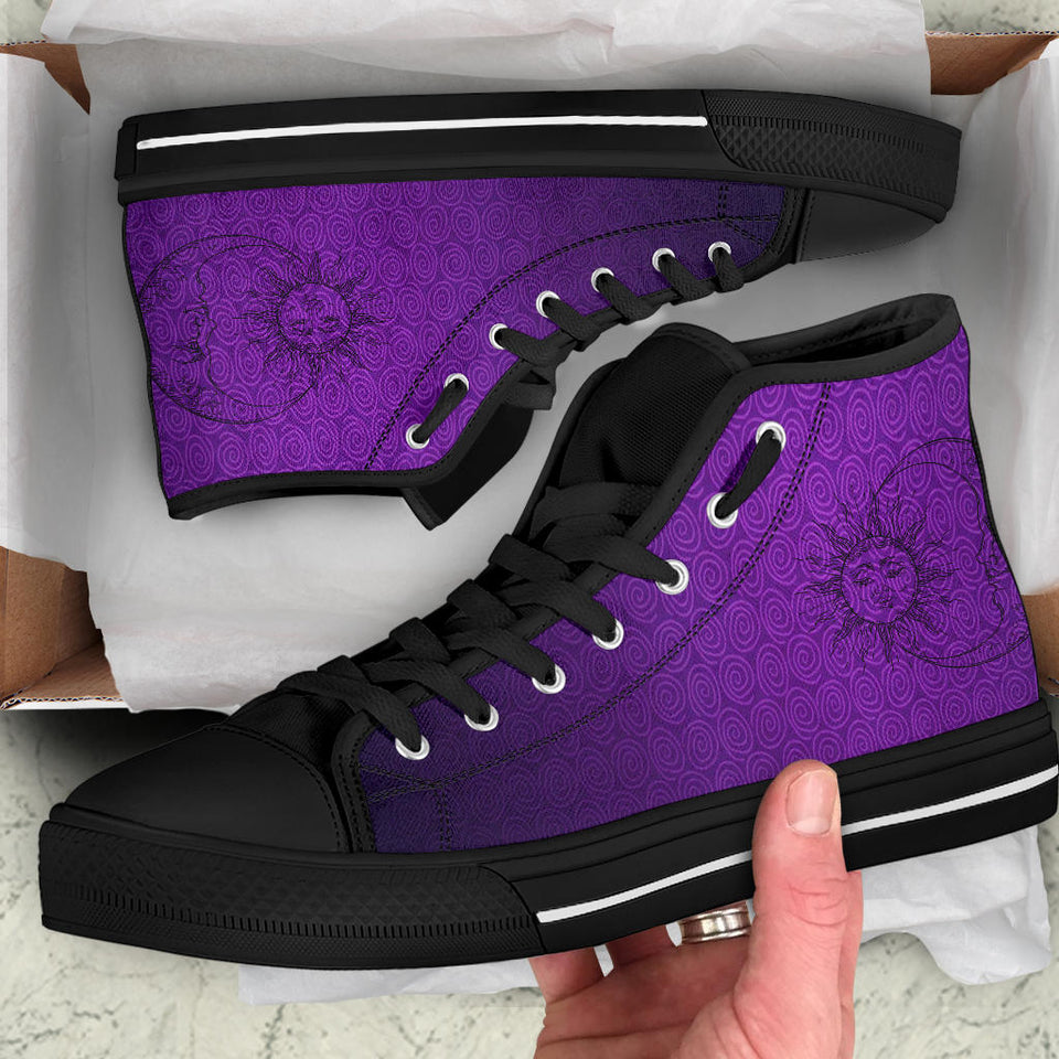 Purple Sun And Moon, Leather Boots high top