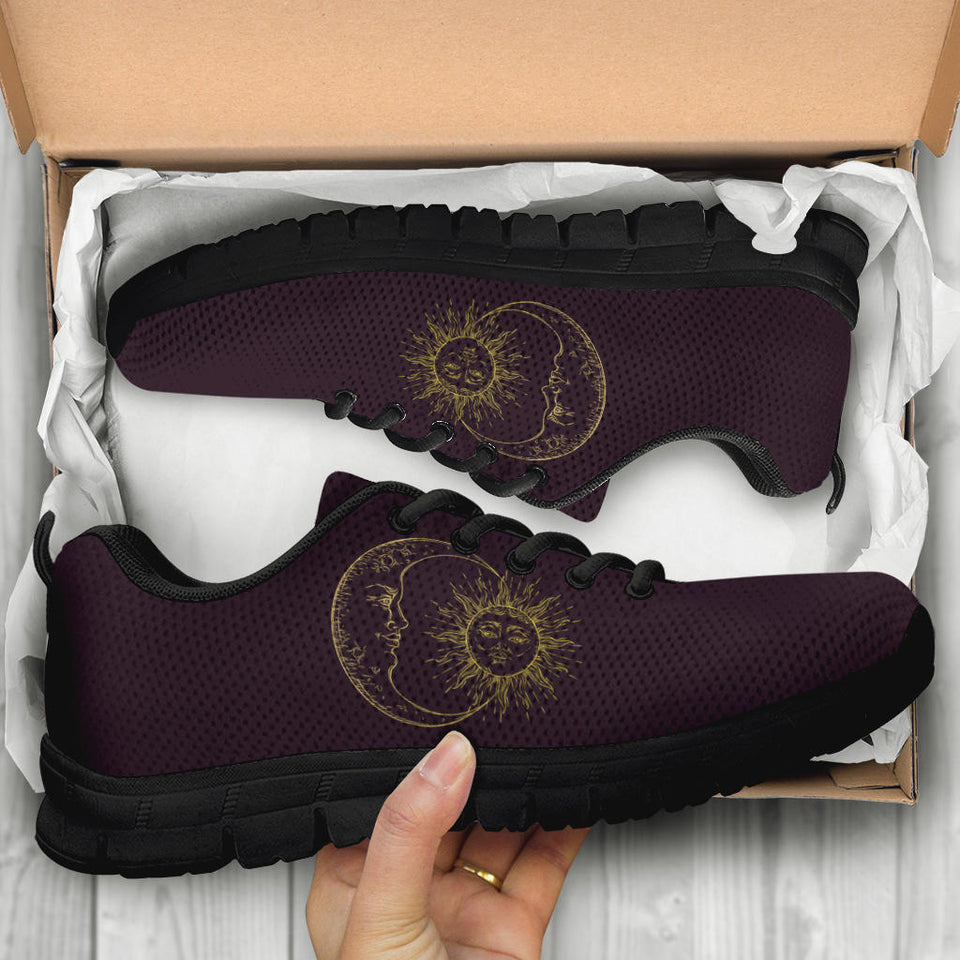 Sun Moon Mandala, Gold Burgandy Wine, Women's Boots