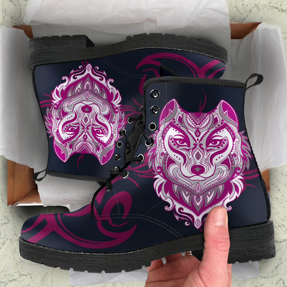 Tribal Wolf, Womens Leather Boots, Wolf Boots, Handmade Shoes, Womens Winter Boots