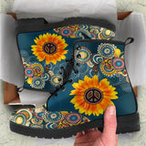 Manadala Peace Sign, Purple Black, Women's Boots, Vegan Leather, Combat Style Boots, Black Pink, 1960's 1970's, Hippie Gyspy Fairy - up lai