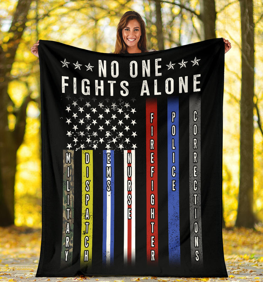 No One Fights Alone First Responders Thin Line American Flag