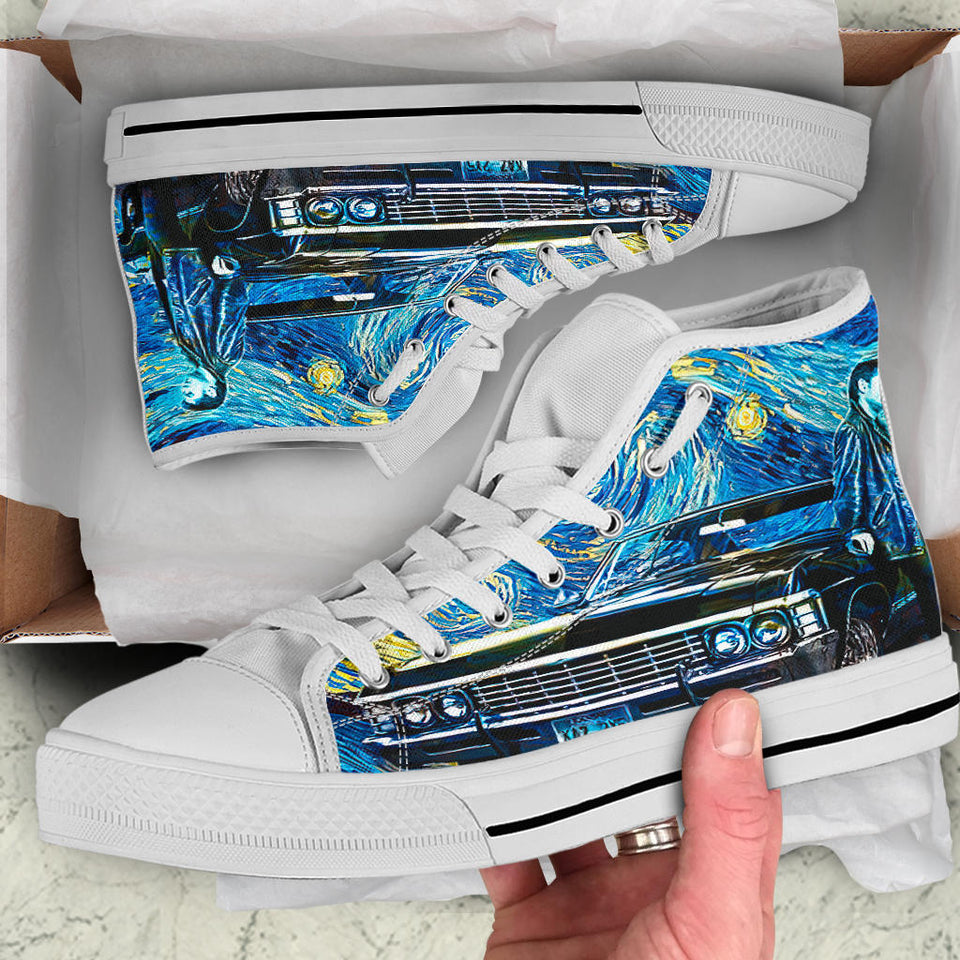Supernatural & Van Gogh's Starry Night Custom Sneakers, Chevrolet Impala Custom Shoes