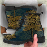 Dragonfly Boots, Golden Mandala, Womens Leather Boots, Hippie, Streetwear
