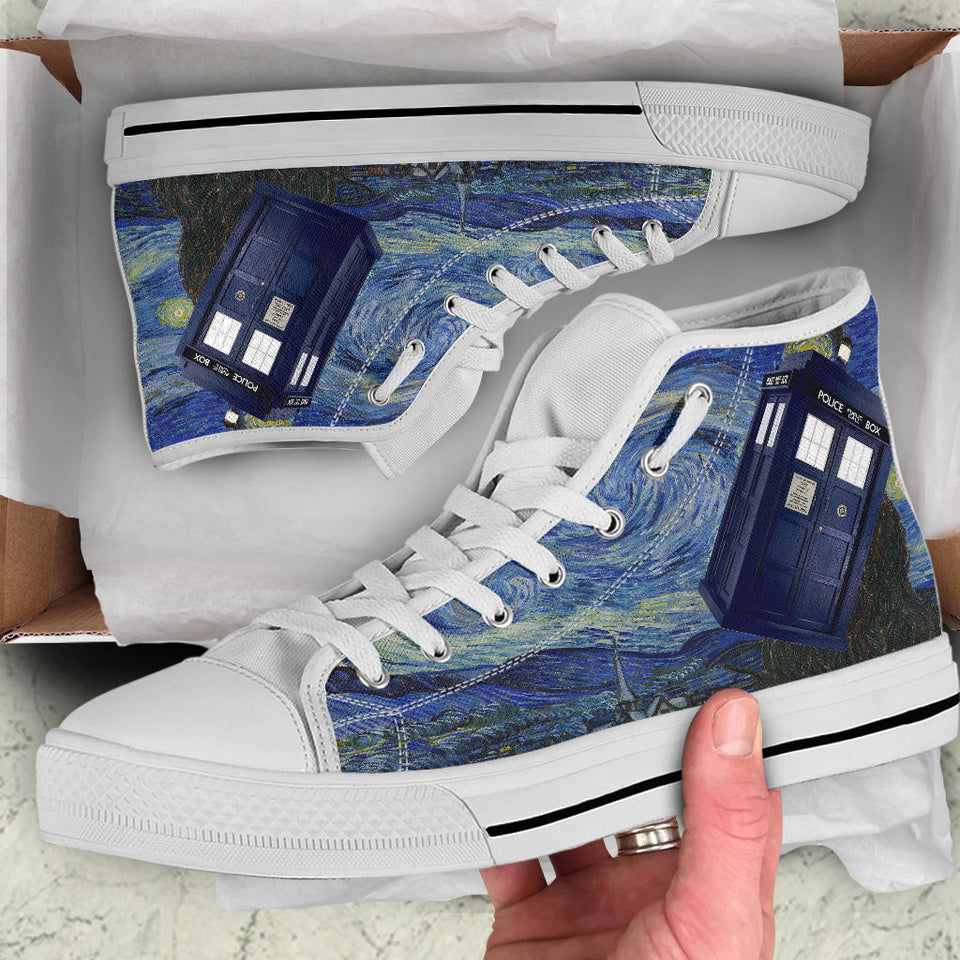 The doctor police public call box lord of time design custom converse high top shoes who sneakers trainers printed