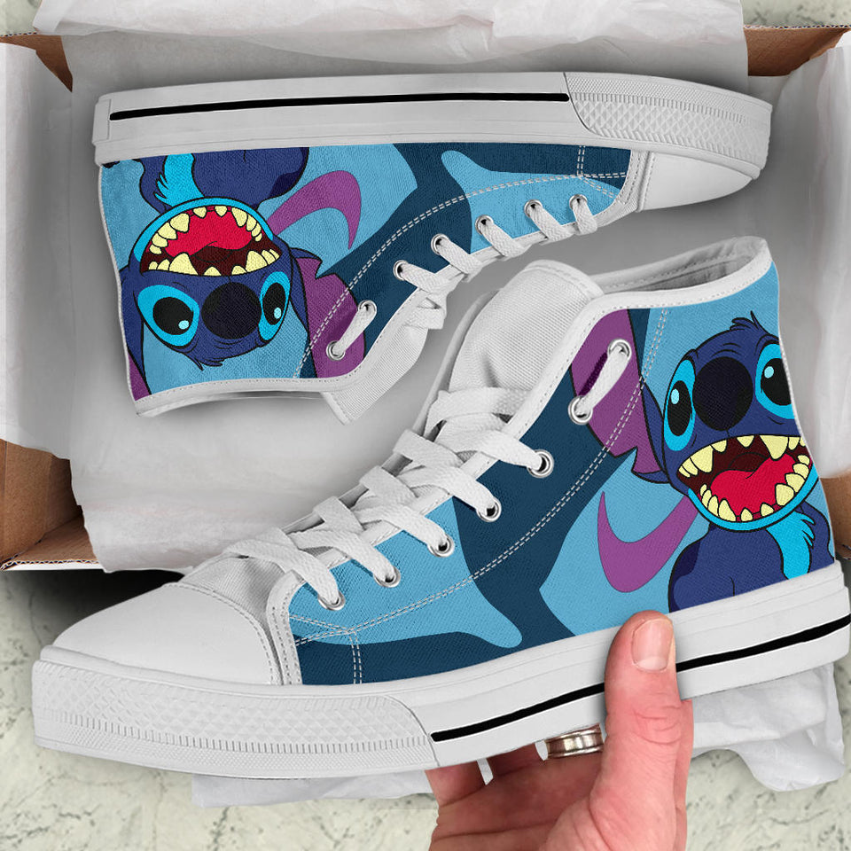 Stitch Custom Hi Top, Lilo And Stitch Fashion Hi Top, Walt Disney Custom Shoes, Cartoon Movie Unisex Hi Top