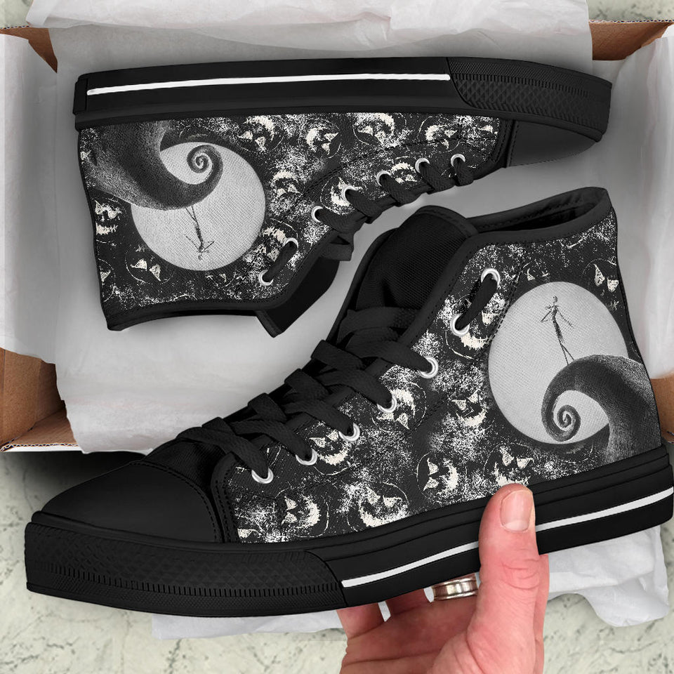 Nightmare Before Christmas High Top Sneaker, Jack Skellington Unisex Black Shoes Black