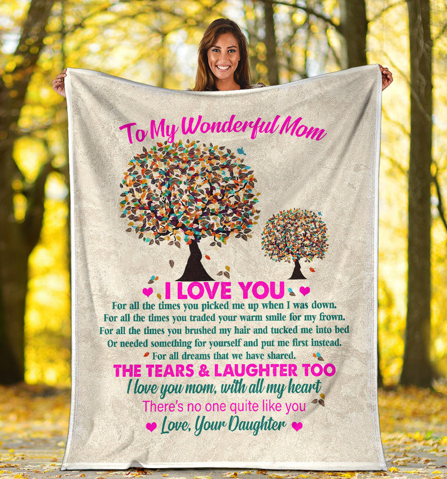 to My Wonderful MOM I Love You 3D Pattern Custom Fleece Photo Blanket Fan Gift for Mom Mother